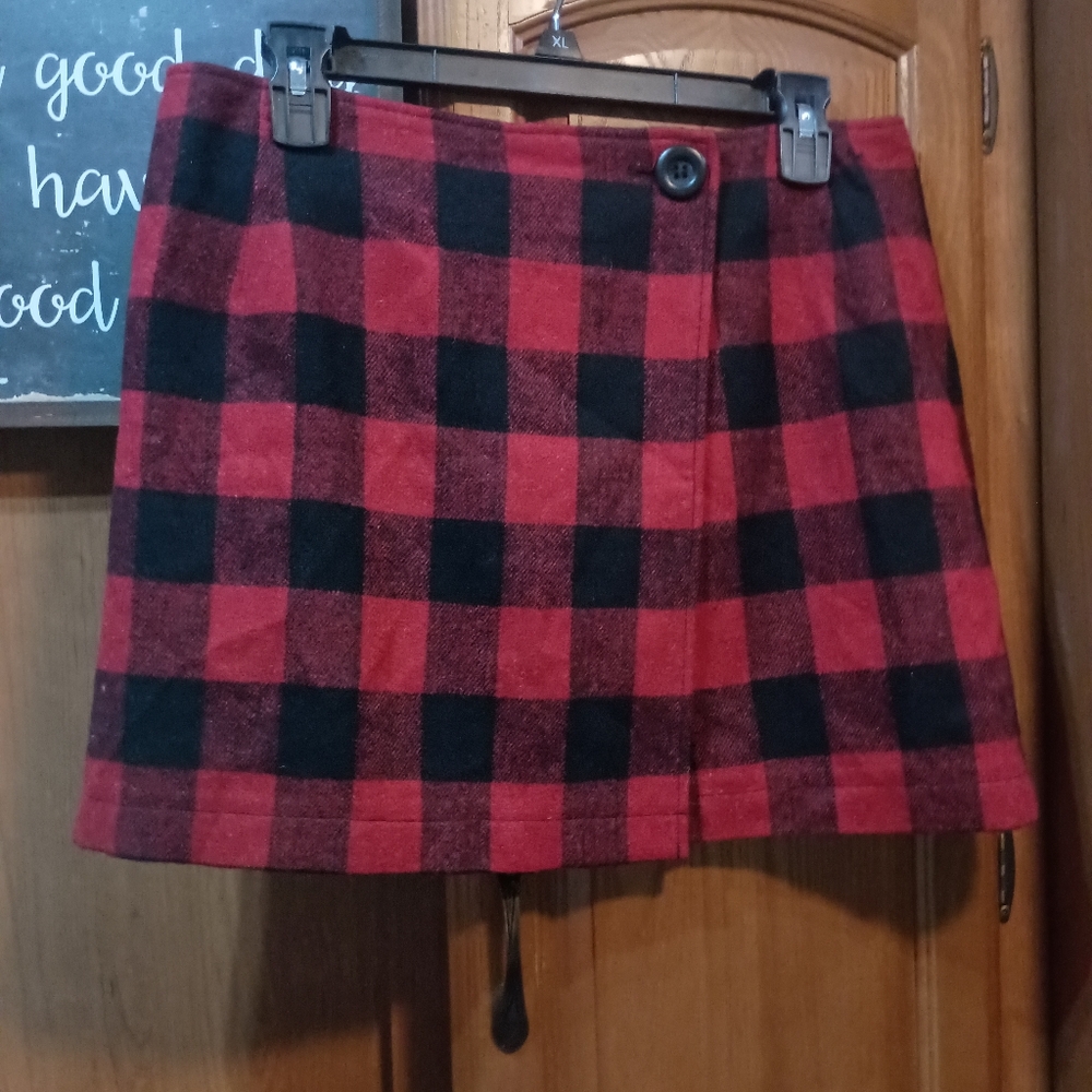 Colza Chic Red and Black Plaid Mini Skirt Large